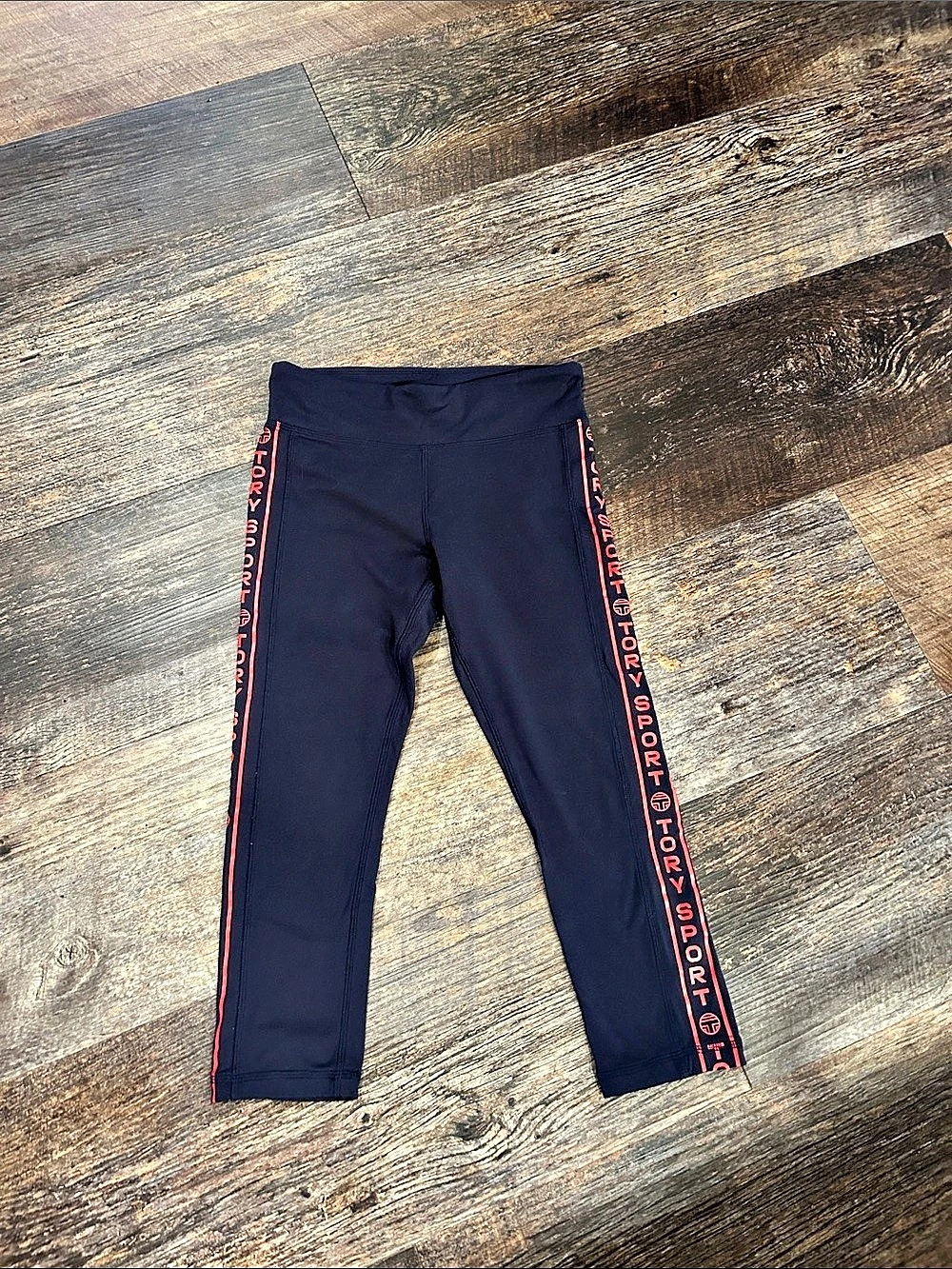 Tory Sport Side Stripe Crop Leggings Blue & Red Small